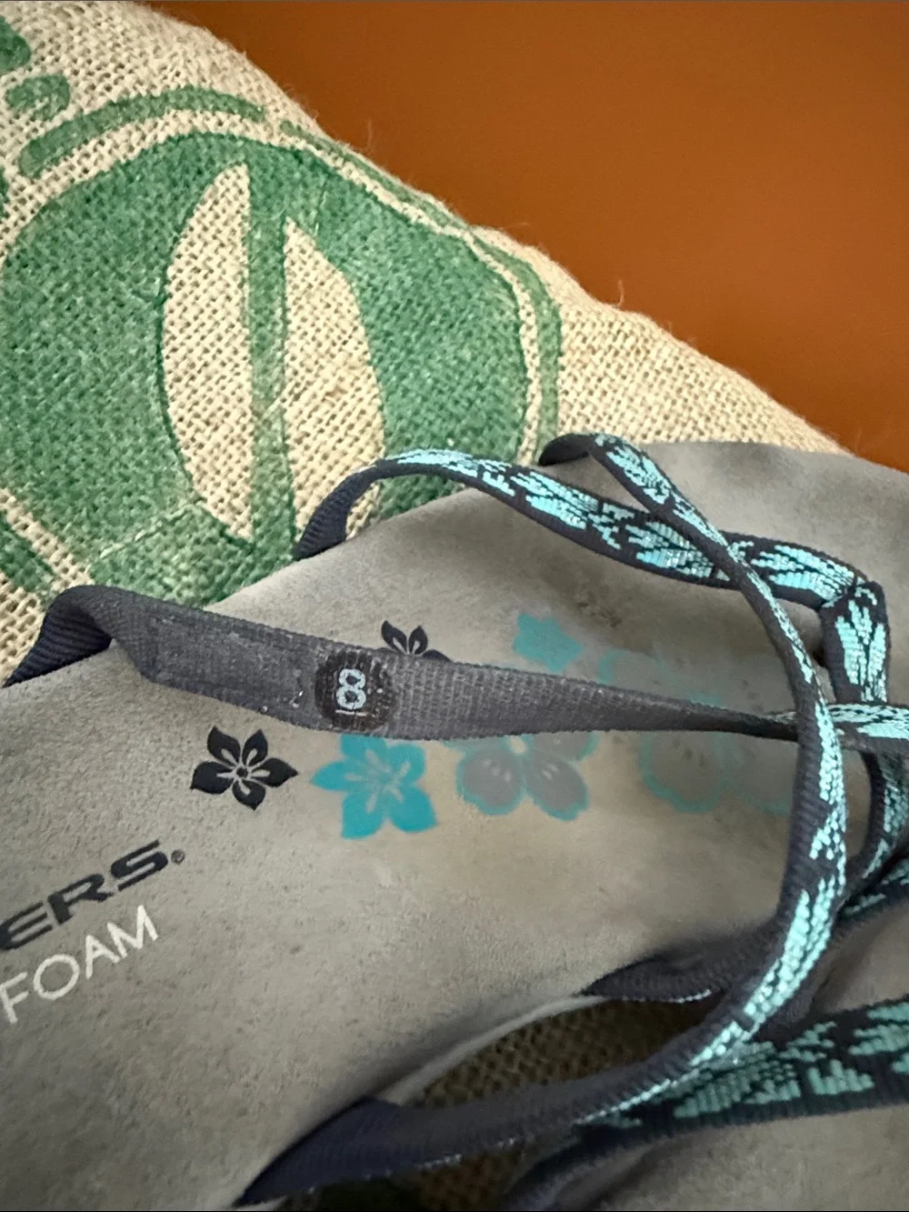 Skechers Teal and Black Floral Strappy Memory Foam Sandals